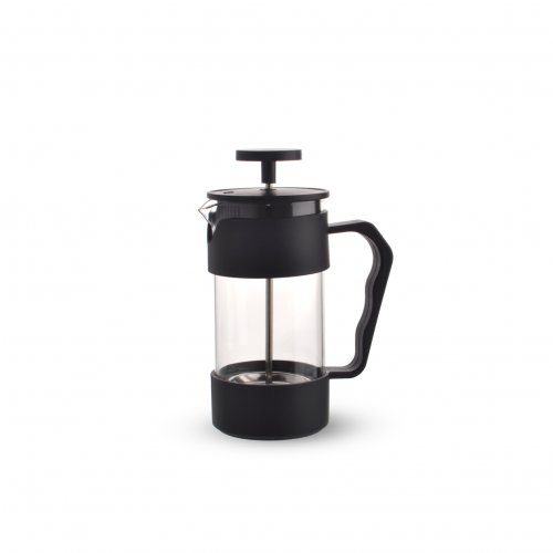 Cafetera con asa, base y tapa de plástico negro 350ml 7,5x17cm de vidrio