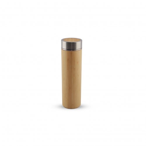 Termo con exterior de plástico simil bamboo 500ml 7x24cm de acero