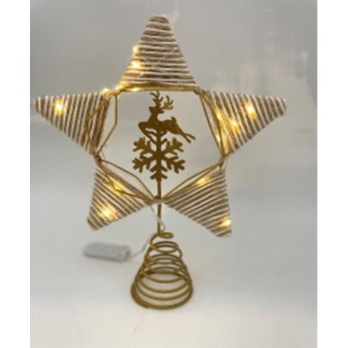 Puntal estrella con árbol, reno y luz a pila 25x20x6cm