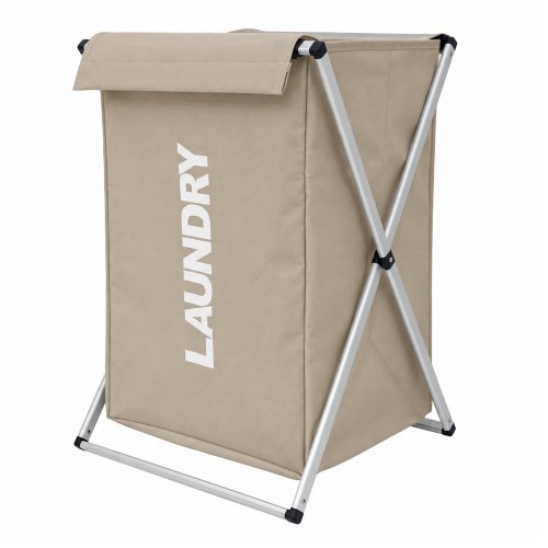 Cesto para ropa natural con tapa - Armazón de aluminio - 38x65cm