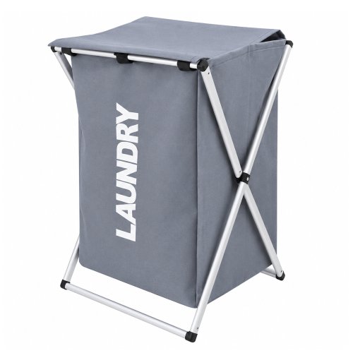 Cesto para ropa gris con tapa - Armazón de aluminio - 38x65cm