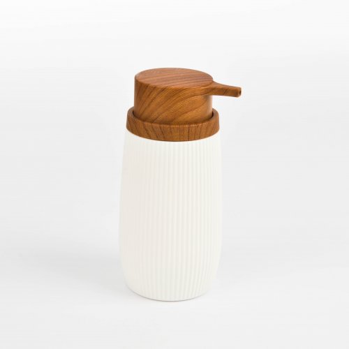 Dispenser jabón líquido rayado blanco tapa bamboo