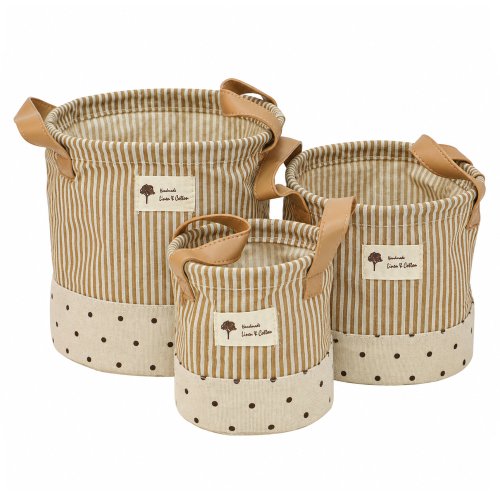 Set x3 bolsas organizadoras con rayas beige y lunares en 3 medidas