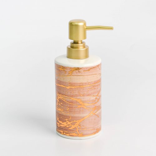 Dispenser de jabón líquido beige con líneas dorado