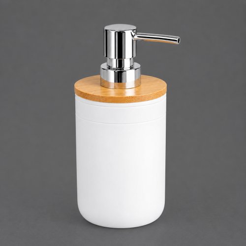 Dispenser de jabón líquido blanco con bambú