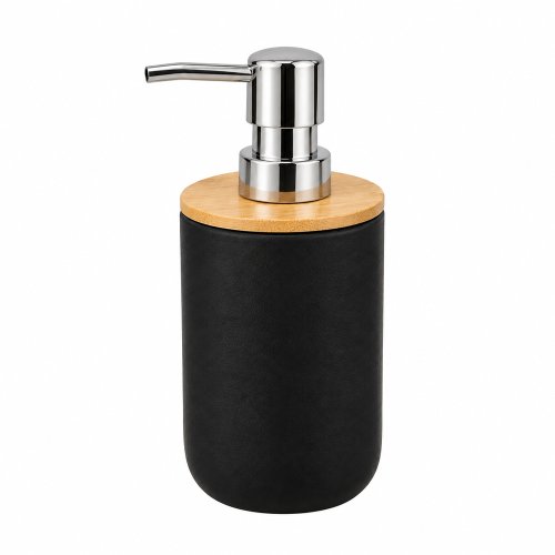DISPENSER JABÓN LÍQUIDO PLÁSTICO NEGRO C/bambú