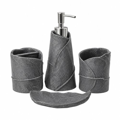 Set baño x4 de resina con hojas - Gris