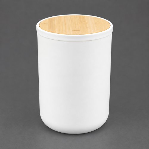 Cesto basura blanco con tapa bambú 19x28,6cm