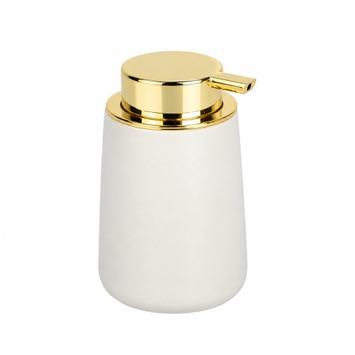 Dispenser Jabón Blanco Cerámica Con Dosificador Dorado 360Ml 9x13Cm