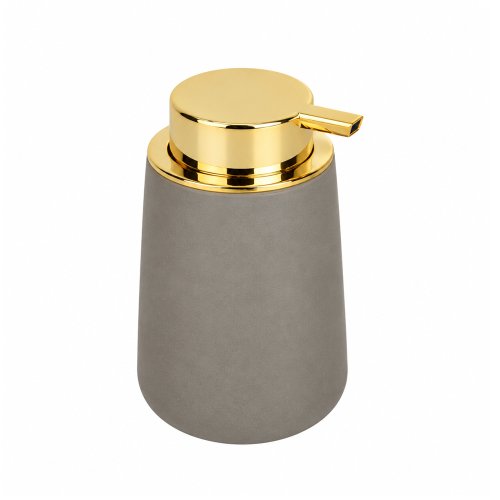 Dispenser Jabón Gris Cerámica Con Dosificador Dorado 360Ml 9x13Cm