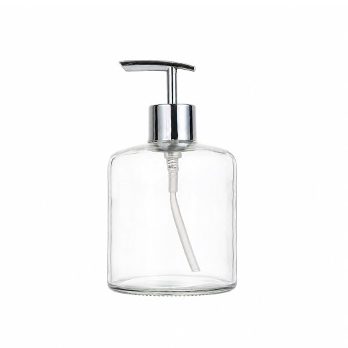 DISPENSER JABÓN BOMBÚ DE VIDRIO TRANSPARENTE 350ml 8x14,5cm