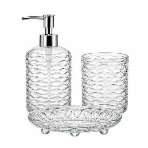 SET DE BAÑO X3 PIEZAS C/úVALOS DE VIDRIO