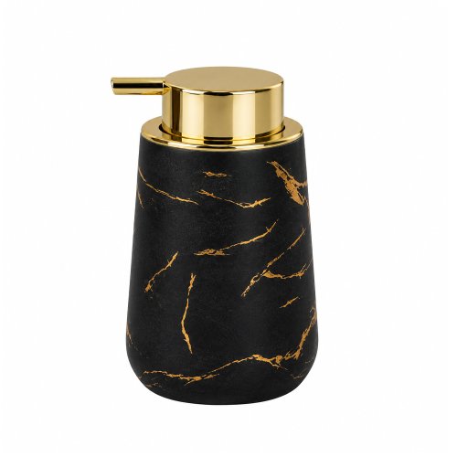 Dispenser Jabón Liquido Marmolado Negro Con Dorado Cerámica