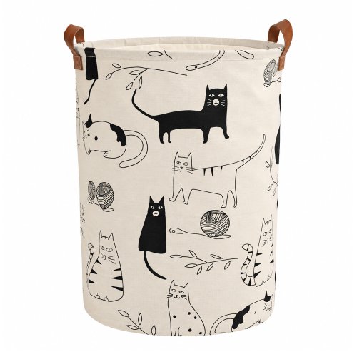 Cesto para ropa de polyester blanco con asas de cuerina 35x40cm