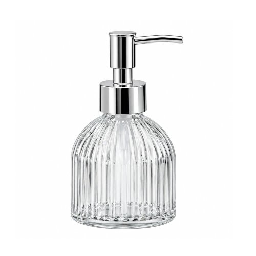 Dispenser jabón líquido gris con rayas finas - Vidrio - 220ml 14,1x7,7cm