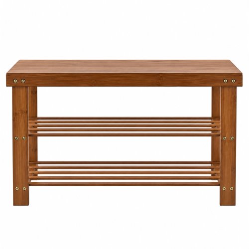 Banco zapatero de bambú con 2 estantes 70x27x42cm