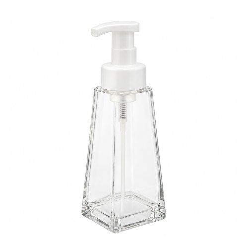 Dispenser para jabón líquido piramidal transparente con dosificador de espuma blanco 375ml 7x22cm de vidrio