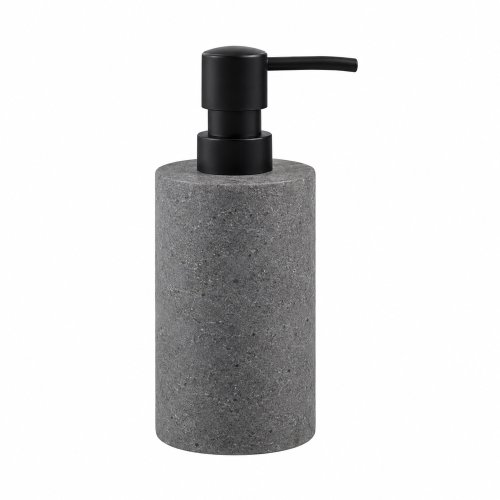 Dispenser para jabón líquido gris con dosificador negro de 7x17,5cm de resina