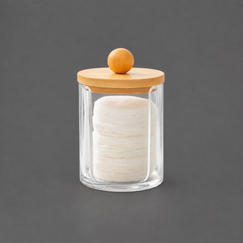 Porta toallas desmaquillantes chico de acrílico con tapa de bambú 7x9,5cm