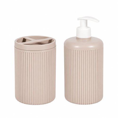 Set de dispenser + vaso porta cepillo - Beige