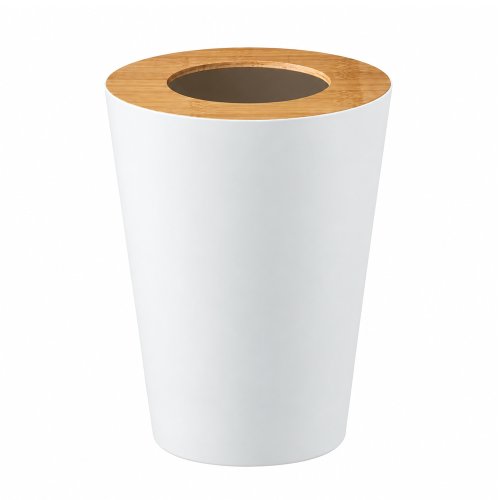 Cesto papelero blanco con bambú 20,8x20,8x26cm - Plástico -