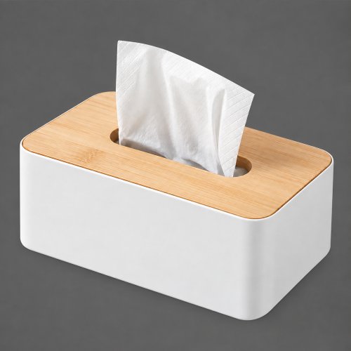 Porta pañuelos con tapa de bambú 25x12,8x9,2cm - Plástico -