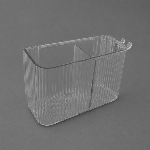 Canasto organizador rectangular  rayado con 2 divisiones y gancho lateral autoadhesivo 14x6,2x9cm transparente de plástico