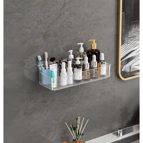 Canasto organizador rectangular  rayado autoadhesivo 31x11,5x8,3cm transparente de plástico