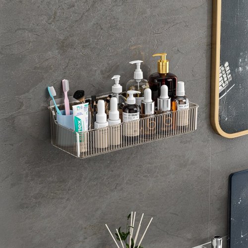 Canasto organizador rectangular  rayado autoadhesivo 31x11,5x8,3cm fumé de plástico