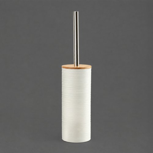 Cepillo de baño rayado de plástico blanco con tapa de bambú 24,5x9cm