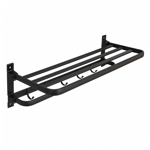 Soporte para toallones de aluminio gris oscuro de 4 varillas con soporte para toalla y 5 ganchos para colgar 60x22,5x17,5cm