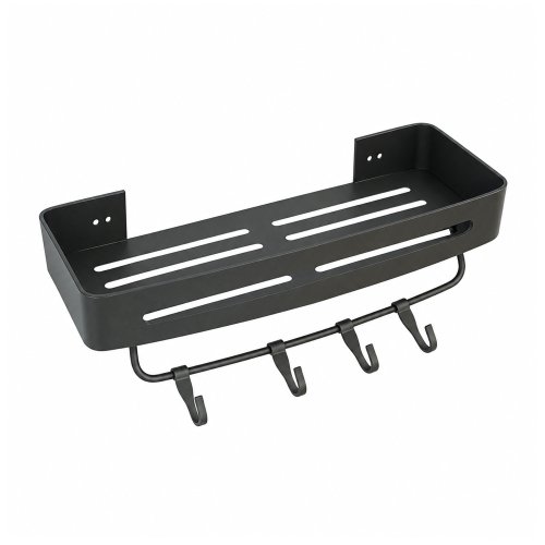 Estante para bañera de aluminio gris oscuro con soporte con 4 ganchos 32x12x4,5cm