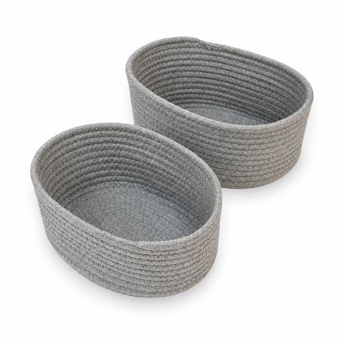 Set x2 canastos oval hilo polyester y algodón 25x18x11/22x17x9cm gris