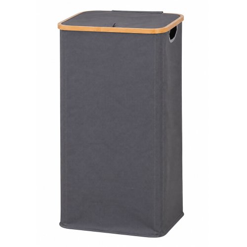 Cesto de ropa rectangular gris con tapa borde bambú 40x33x75cm tela