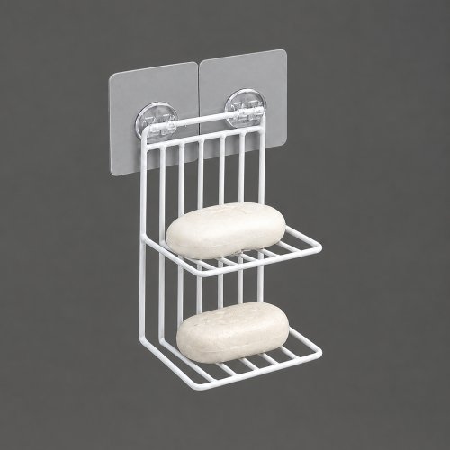 Jabonera doble blanca autoadhesiva 10x8x17cm metal