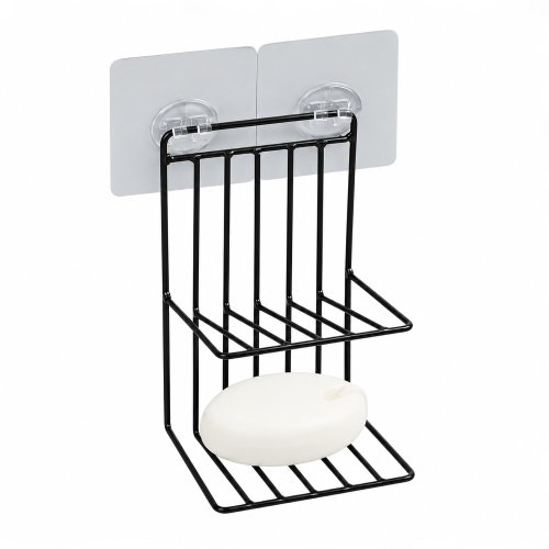 Jabonera doble negra autoadhesiva 10x8x17cm metal