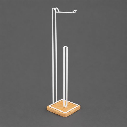 Portarrollos de papel higiÃ©nico de acero blanco con base de bambÃº cuadrada 14Ã?16Ã?56â??59cm
