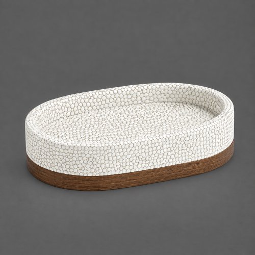 Jabonera de poliresina con textura granulada con acabado blanco y base de madera 13,9×9×3cm