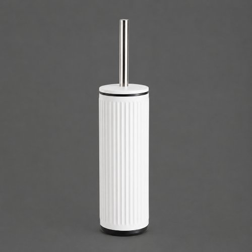 Cepillo de baño de metal blanco con textura vertical y mango de acero 9×9×38cm