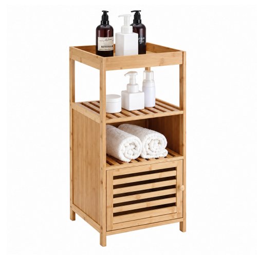 Mueble para baño de bamboo con puerta y tres estantes 34×30×70cm