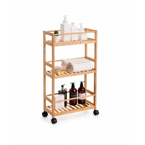 Mueble para baño de bamboo con ruedas y tres estantes 44,5×20×75cm