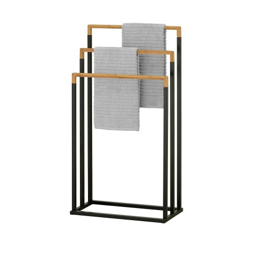 Perchero triple de bamboo y metal 45×21,5×76cm