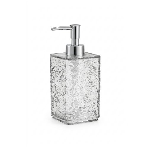 Dispenser cuadrado craquelé transparente para jabón líquido PET 400ml 6,5x6,5x17,5cm