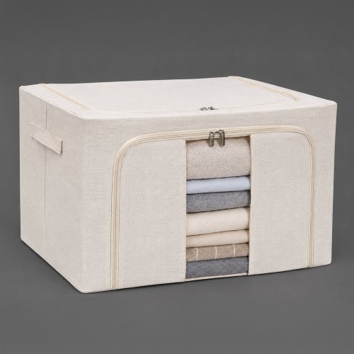 Caja organizadora beige de doble apertura con visor polyester