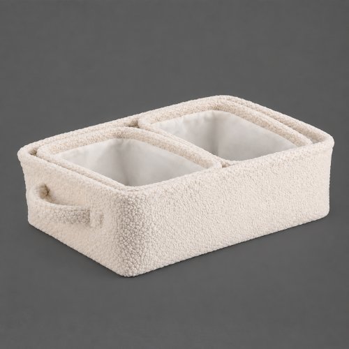 Set x 3 canastos rectangulares blancos teddy plush 30x20x12cm / 28x18x10cm / 25x14x8cm