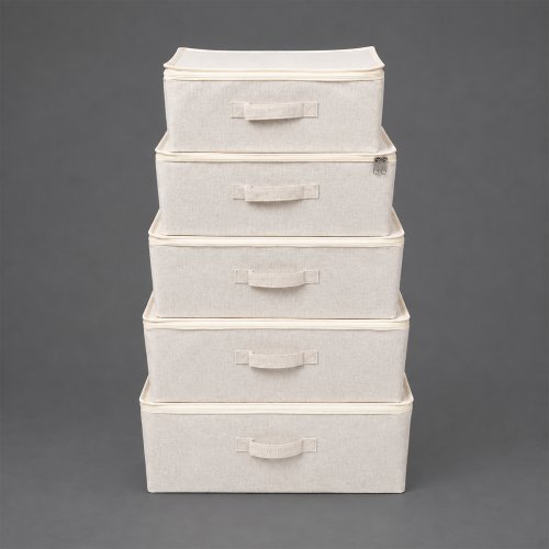 Set x5 canastos de polyester y algodón con cierre 31x21x14cm / 39x26x16,5cm / 41x30x21,5cm / 45x35x26cm / 50x37x31cm