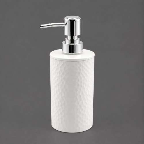 Dispenser para jabón líquido de plástico blanco con dosificador plateado 7x7x18cm