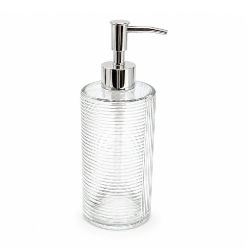 Dispenser para jabón líquido de vidrio transparente rayado combinado horizontal-vertical 7,5x19cm 500ml