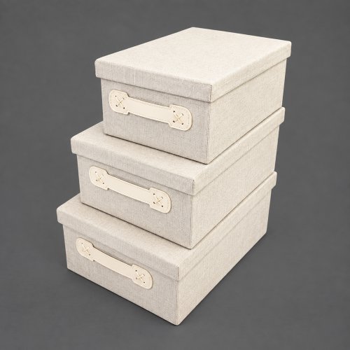 Set x3 cajas lino 28x19x12cm / 30x22x14cm / 27,5x19,5x12,5cm