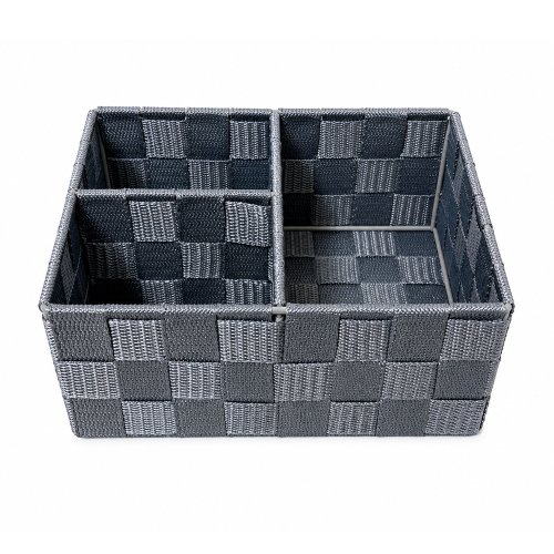 Canasto rafia 3 divisiones 22x16x9cm gris